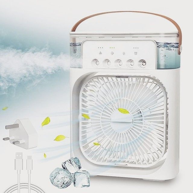 3-in-1 Portable Air Cooler Fan with Mist Humidifier & LED Night Light | USB Rechargeable Mini AC