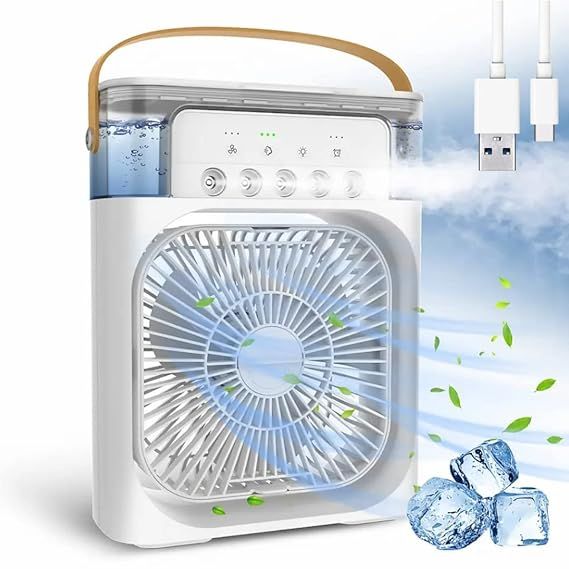3-in-1 Portable Air Cooler Fan with Mist Humidifier & LED Night Light | USB Rechargeable Mini AC