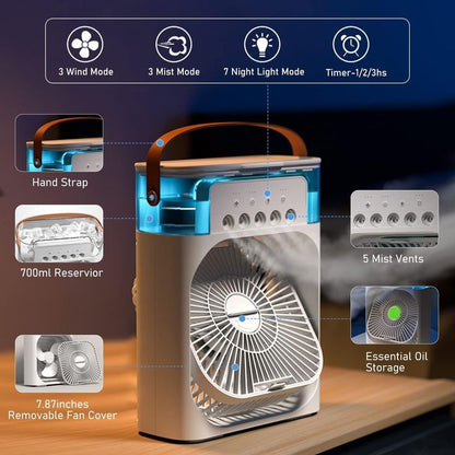 3-in-1 Portable Air Cooler Fan with Mist Humidifier & LED Night Light | USB Rechargeable Mini AC